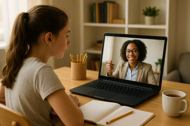 Student learning Spanish online with Tutor Coach America one-on-one tutoring session