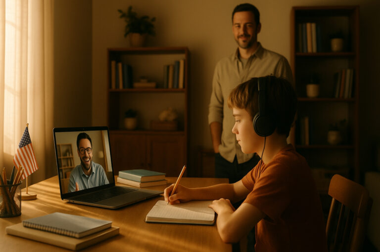 Tutor teaching student during after-school tutoring session in the U.S.