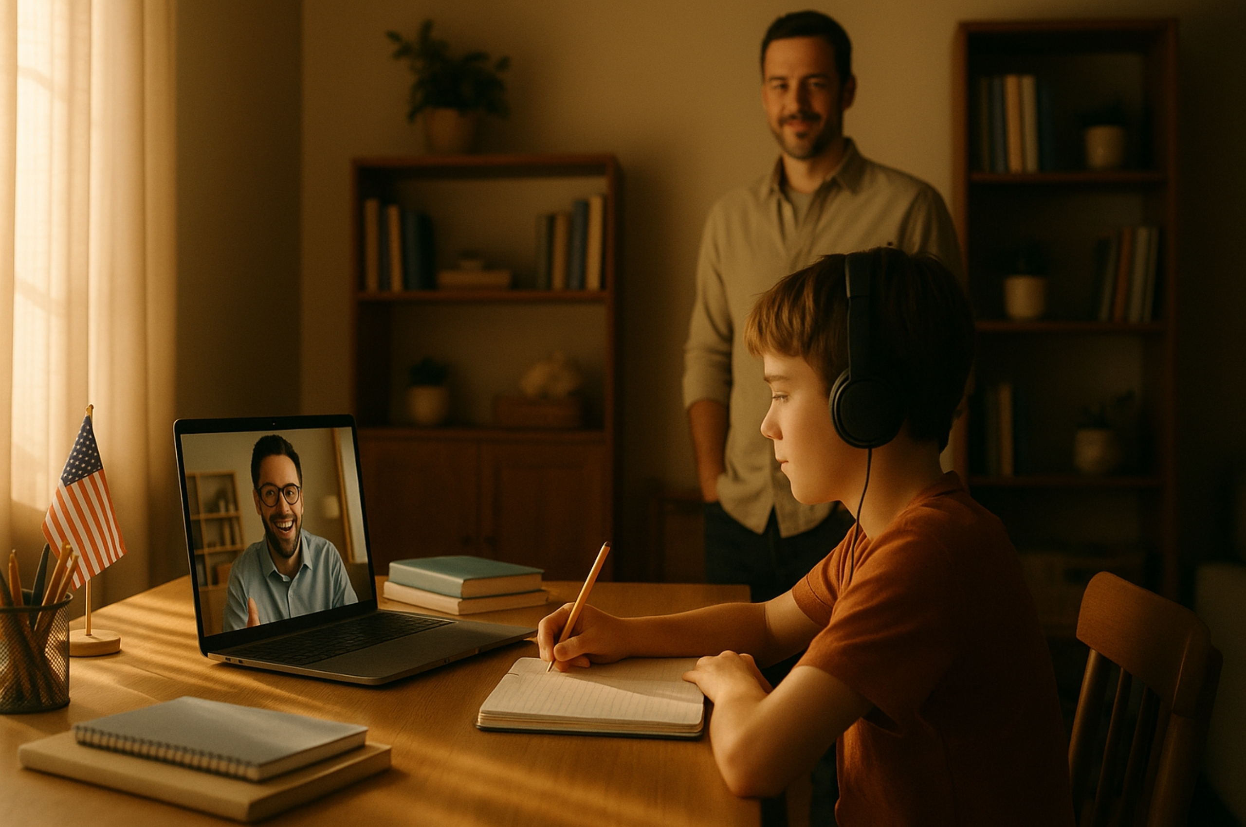 Tutor teaching student during after-school tutoring session in the U.S.