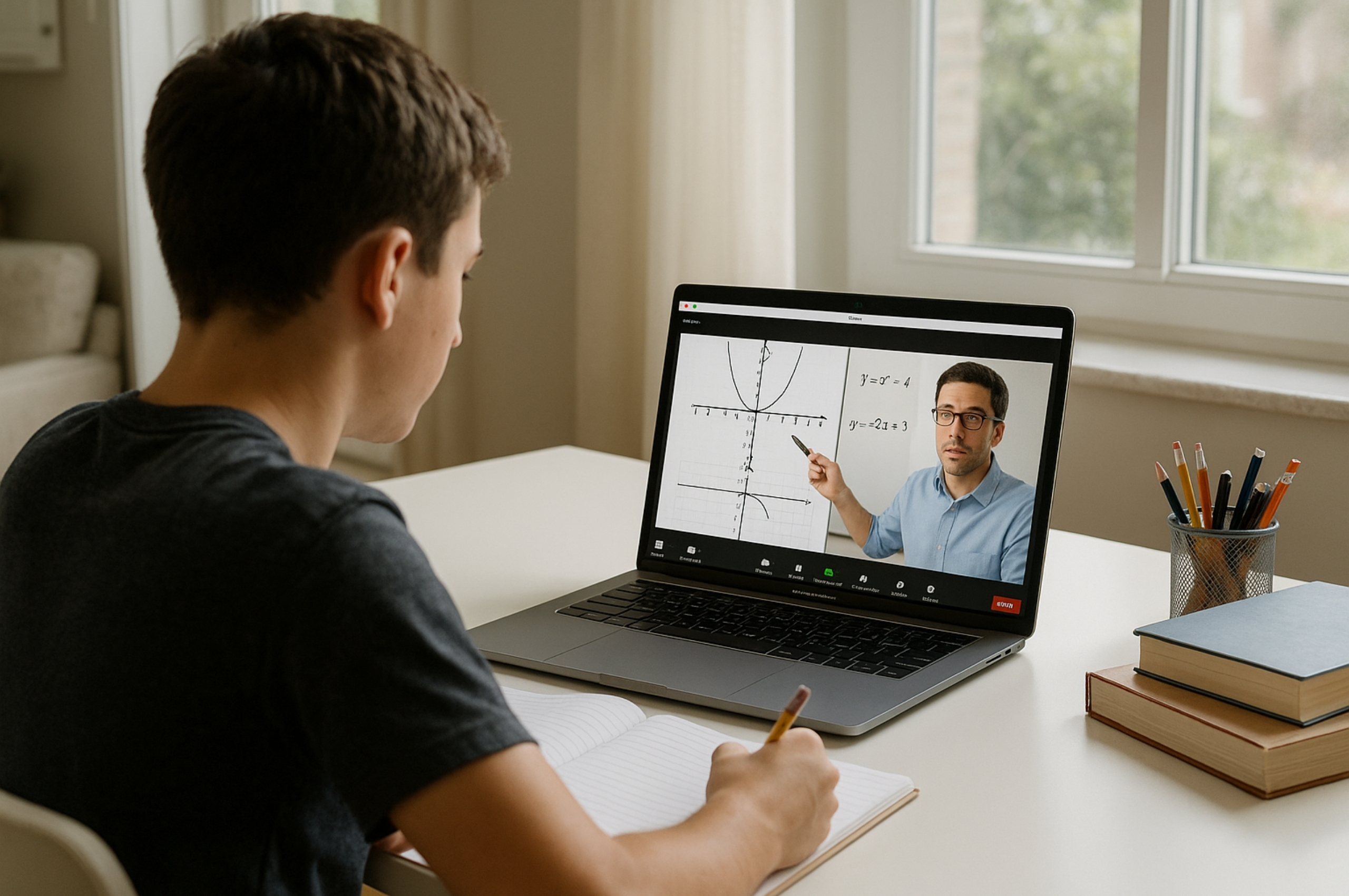 Student receiving personalized one-on-one tutoring at home in the United States.